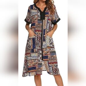 NWOT Yozly Patchwork Print Dress Women's L Multicolor Boho Retro 90s Y2K Artsy